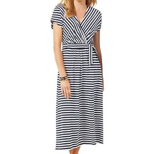 Talbots Plus Size 3X Navy White Jersey Faux Wrap‎ Midi Dress in Pansy Stripe
